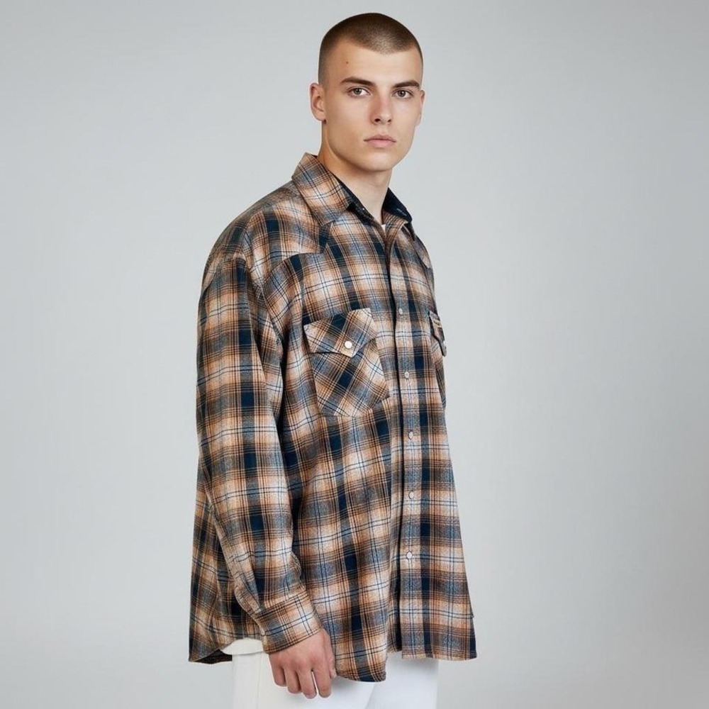 West Coast Choppers Jesse James Plaid Western Snap Flannel Shirt XL Work Grunge